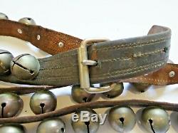 Vintage Antique Horse Sleigh Bells 77 Leather Strap 30 1.5 Bells Original