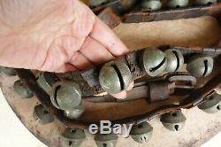 Vintage Antique Horse Sleigh Bells With Leather Strap 46 Bells Brass Original