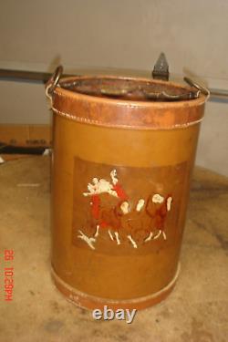 Vintage Antique Leather Fire Horse Decor Feed Bucket Primitive Farmhouse