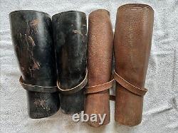 Vintage Antique Leather Puttees Cavalry Riding Calf Guards Shin Gaiters Biker