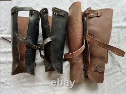 Vintage Antique Leather Puttees Cavalry Riding Calf Guards Shin Gaiters Biker