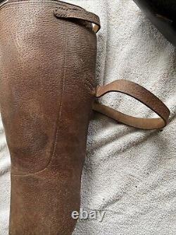 Vintage Antique Leather Puttees Cavalry Riding Calf Guards Shin Gaiters Biker