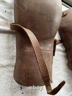 Vintage Antique Leather Puttees Cavalry Riding Calf Guards Shin Gaiters Biker