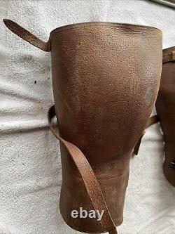 Vintage Antique Leather Puttees Cavalry Riding Calf Guards Shin Gaiters Biker