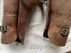 Vintage Antique Leather Puttees Cavalry Riding Calf Guards Shin Gaiters Biker