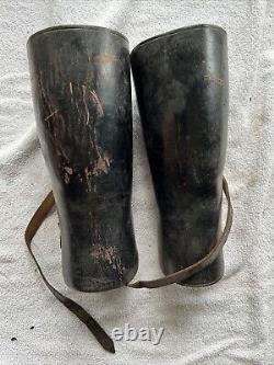 Vintage Antique Leather Puttees Cavalry Riding Calf Guards Shin Gaiters Biker