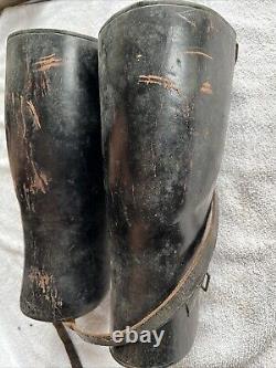 Vintage Antique Leather Puttees Cavalry Riding Calf Guards Shin Gaiters Biker