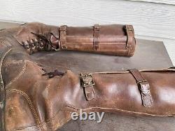 Vintage Antique Leather Tall Military 3 Three Buckle Boots Tank Cavalry 40s Sz 9