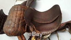 Vintage Antique Old Brown Leather Riding Horse Saddle Stirrups Maker Unknown