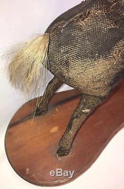 Vintage Antique Toy Mounted Horse Real Hair&Leather Primitive Folk Art American