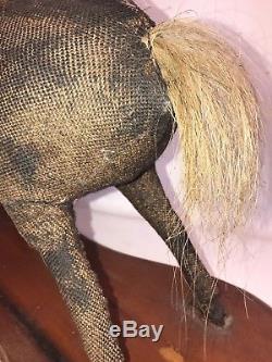 Vintage Antique Toy Mounted Horse Real Hair&Leather Primitive Folk Art American