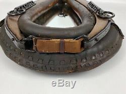 Vintage Antique Western Horse Collar Mirror With Leather, Black Iron 25.5