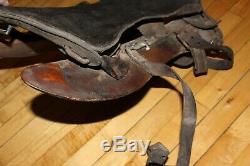 Vintage Antique Wood & LEATHER Horse Military Saddle Tooled Prop Decor