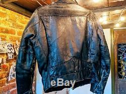 Vintage Appalachian horse hide black leather biker jacket 36 motorcycle S XS