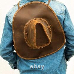 Vintage Australian Style Horse Genuine Leather Hat Wide Brim Western Cowboy cap