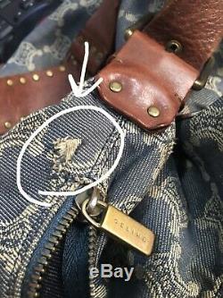 Vintage Authentic CELINE Macadam Denim Jeans & Leather Crossbody Shoulder Bag