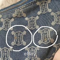 Vintage Authentic CELINE Macadam Denim Jeans & Leather Crossbody Shoulder Bag