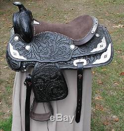 Vintage Authentic Western Tooled Black Leather Horse Saddle, NR