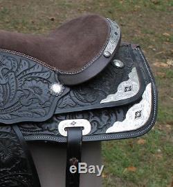 Vintage Authentic Western Tooled Black Leather Horse Saddle, NR