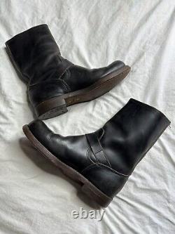 Vintage BLACK LEATHER Foremost ENGINEER MOTORCYCLE BOOTS Horse Hide 50s 1950s