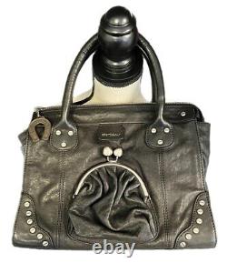 Vintage Betsey Johnson Leather Purse Bag Front Kiss Lock Pocket Horseshoe Zipper