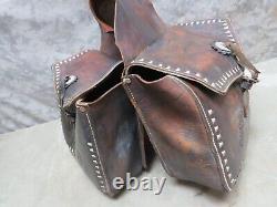 Vintage Biker Distressed Leather Motorcycle Saddle Bags Iron Horse Cavalry