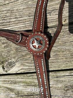 Vintage Billy Cook Star And Studs Western Leather Breast Collar Horse Tack Brown