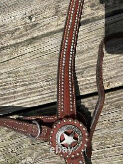 Vintage Billy Cook Star And Studs Western Leather Breast Collar Horse Tack Brown