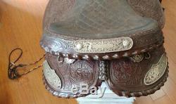 Vintage Billy Royal Leather Sterling Silver Western Horse Show Saddle 14 1/2