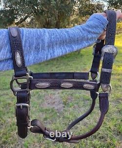 Vintage Billy Royal Monroy Mexico STERLING Silver Leather Horse Show Halter NICE