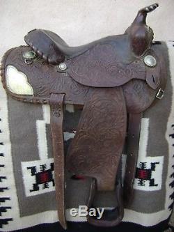 Vintage Billy Royal Western Show Horse Saddle 13 Tooled Leather Silver Conchos