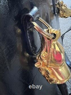 Vintage Black Brass Horse Head Accents Shoulder / Hand Bag Sasha 1996