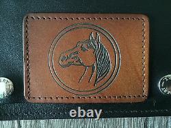 Vintage Black & Brown Leather Tooled Horse Head Mens Biker Wallet With Chain