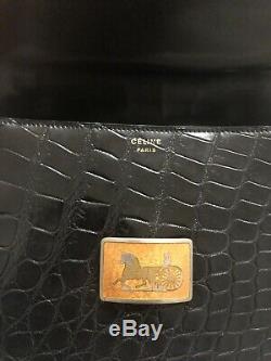 Vintage Black Croc Embossed Horse and Carriage Celine bag needs TLC