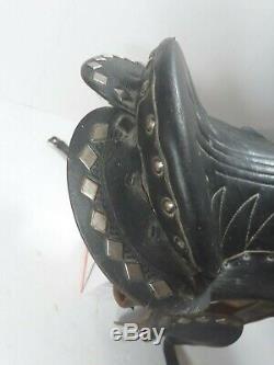 Vintage Black Leather Silver Studded Western Youth Sized Horse Saddle