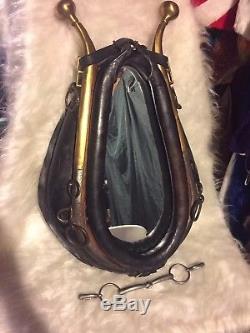 Vintage Black Leather and Wood 30 Horse Collar Harness Yolk Mirror