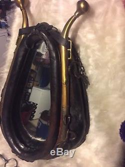 Vintage Black Leather and Wood 30 Horse Collar Harness Yolk Mirror