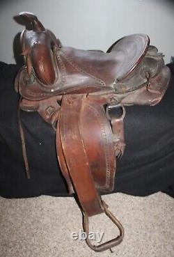 Vintage Bona Allen 14.5 Tooled Leather Roping Cowboy Western Saddle Needs Work