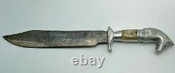 Vintage Bowie Knife 12 Horse Head Pewter Handle Leather Sheath Made in Mexico