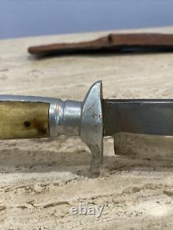Vintage Bowie Knife with Horse Head handle and Tooled Leather sheath