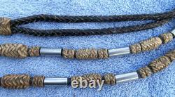 Vintage Braided Leather Rawhide Buttons Silver Ferrules Romal Horse Bridle Reins