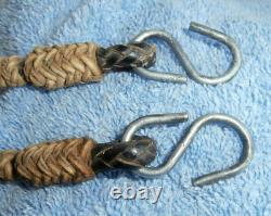 Vintage Braided Leather Rawhide Buttons Silver Ferrules Romal Horse Bridle Reins