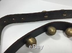 Vintage, Brass Decorative No. 1 Sleigh Bells on a 65 Leather Horse Belt Strap