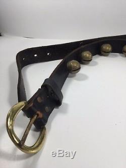 Vintage, Brass Decorative No. 1 Sleigh Bells on a 65 Leather Horse Belt Strap