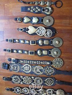Vintage Brass Horse Harness Bridle Medallions lot-11 leather harness straps