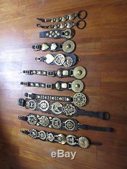 Vintage Brass Horse Harness Bridle Medallions lot-11 leather harness straps