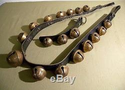 Vintage Brass Horse Petal Sleigh Bells 18 Graduated Size 7-14 Leather Strap 54