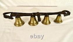 Vintage Brass Sleigh Bells Leather Horse Harness Carriage Christmas Bells