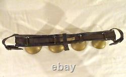 Vintage Brass Sleigh Bells Leather Horse Harness Carriage Christmas Bells