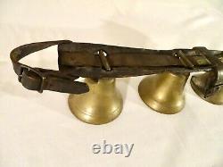 Vintage Brass Sleigh Bells Leather Horse Harness Carriage Christmas Bells